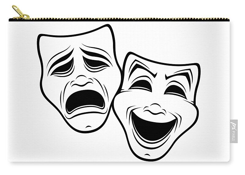 Comedy And Tragedy Theater Masks Black Line Zip Pouch by John Schwegel -  Pixels Merch