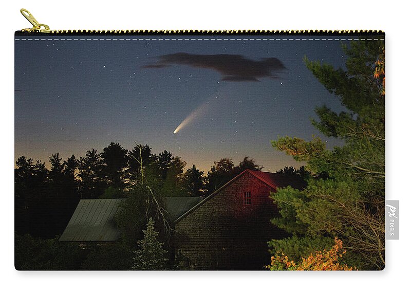 Comet Zip Pouch featuring the photograph Comet NEOWISE over Barn by John Meader