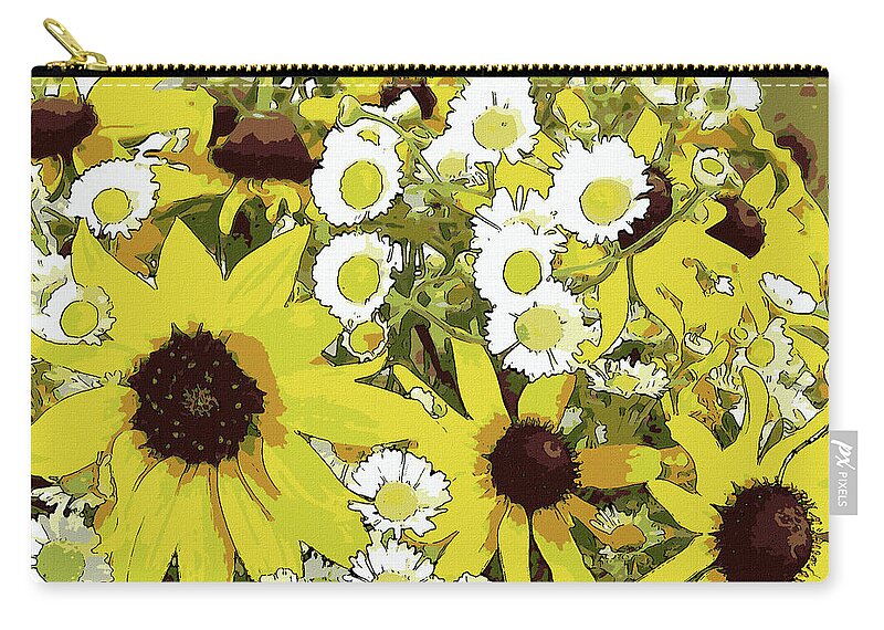 Flowers Zip Pouch featuring the mixed media Comicbook Wildflowers Botanical Art by Shelli Fitzpatrick