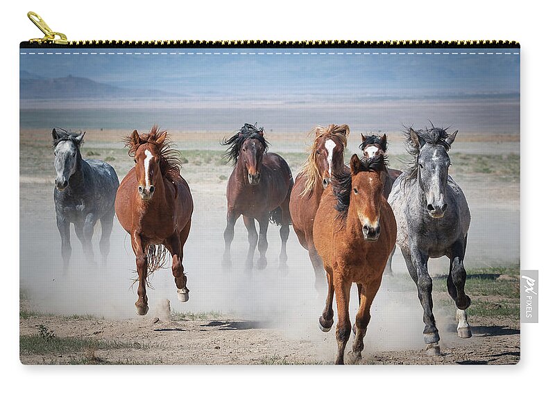Wild Horses Zip Pouch featuring the photograph Coming in Hot by Mary Hone