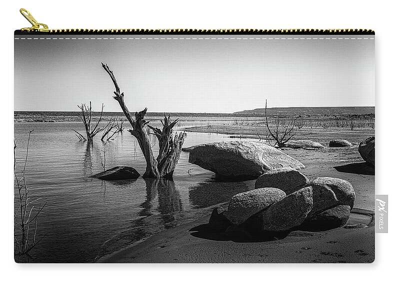 Black And White Carry-all Pouch featuring the photograph Conchas Lake New Mexico Low Water by Mary Lee Dereske