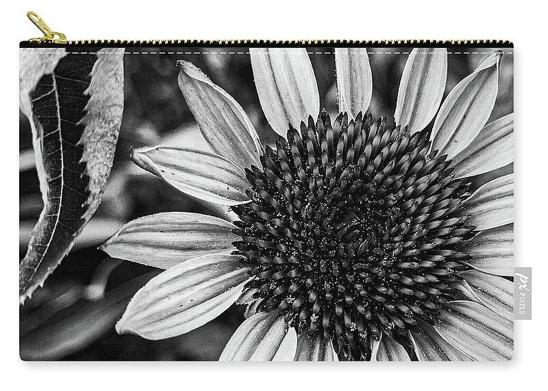 Coneflower Zip Pouch featuring the photograph Coneflower in black and white by Jim Feldman