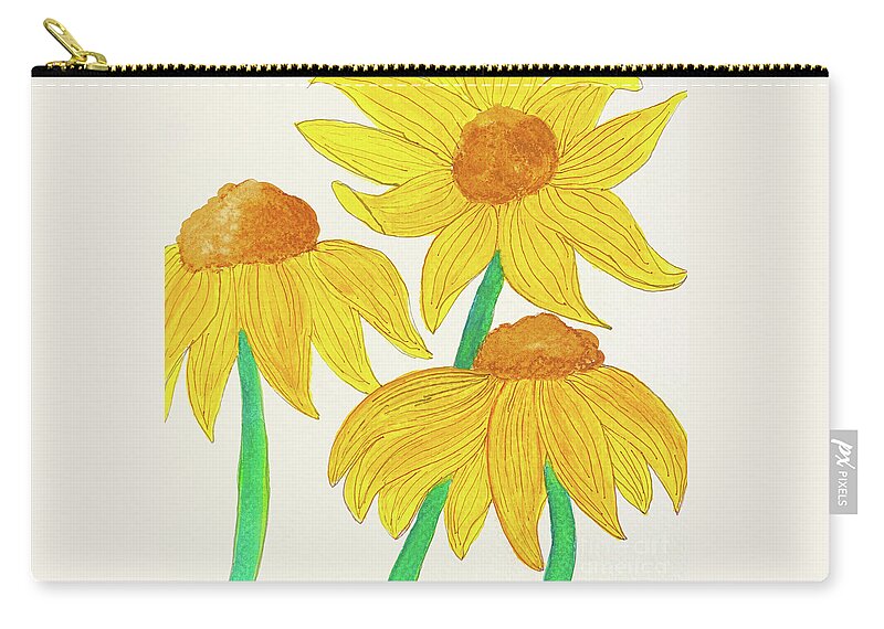 Coneflower Zip Pouch featuring the mixed media Coneflowers Trio by Lisa Neuman