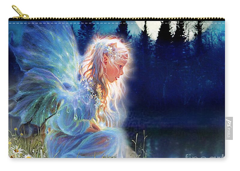 Fairy Zip Pouch featuring the mixed media Contemplate Your Dreams by Morag Bates