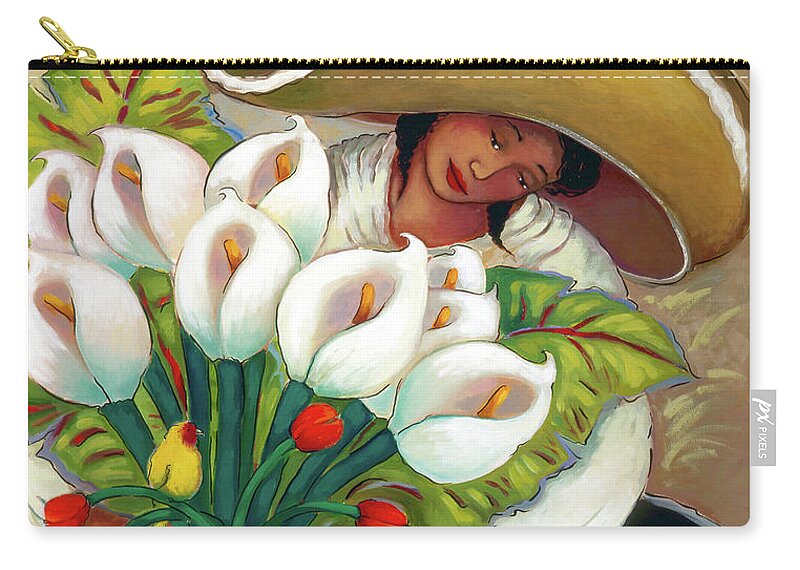 Lilies Zip Pouch featuring the painting Contemplating the Love bird by Linda Carter Holman