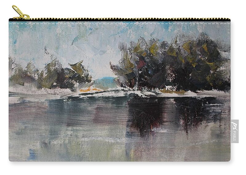 Palette Knife Zip Pouch featuring the painting Cool Morning by the Lake by Vera Smith