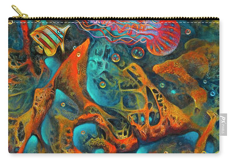 Ocean Zip Pouch featuring the painting Coral Reef - 3D by Ricardo Chavez-Mendez