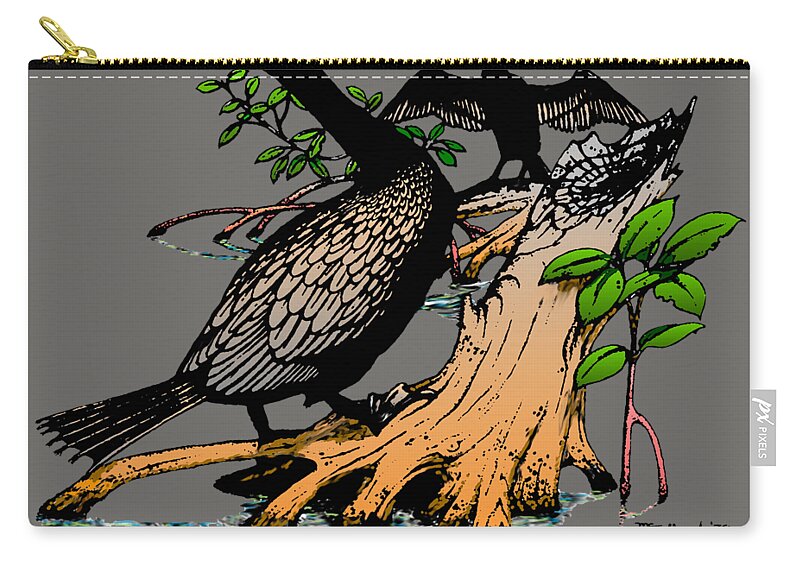 Duane Mccullough Zip Pouch featuring the photograph Cormorants on Mangrove Clear by Duane McCullough