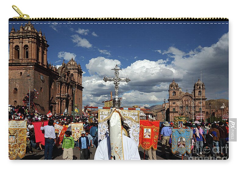 Corpus Christi Zip Pouch featuring the photograph Corpus Christi Procession in Cusco by James Brunker