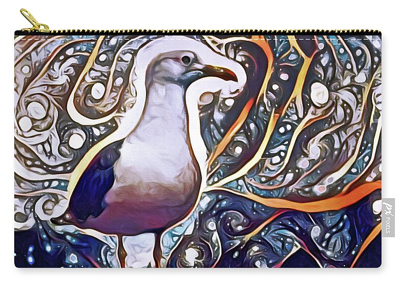 Cosmic Seagull Zip Pouch featuring the pastel Cosmic Seagull by Susan Maxwell Schmidt