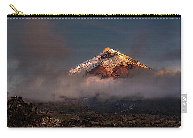 Andes Zip Pouch featuring the photograph Cotopaxi volcano between night and day by Henri Leduc