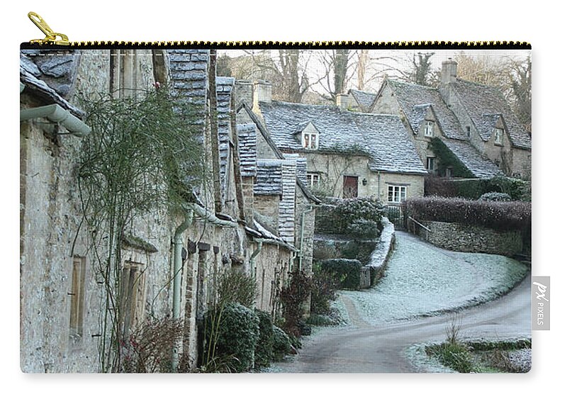 Frost Zip Pouch featuring the photograph Cotswolds, Bibury winter by Kaoru Shimada