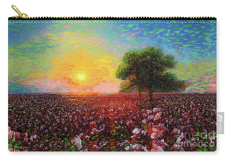 Floral Zip Pouch featuring the painting Cotton Field Sunset by Jane Small