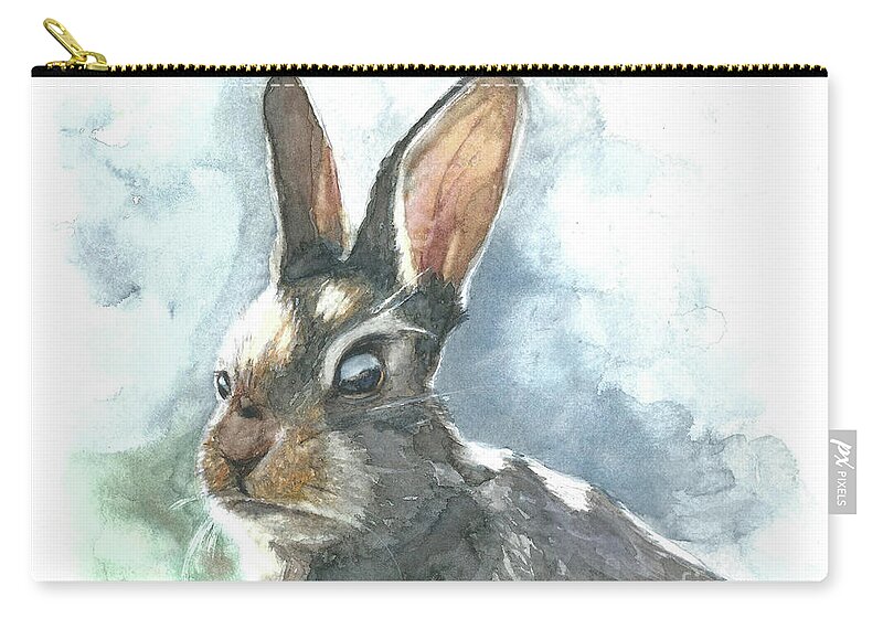 Rabbit Carry-all Pouch featuring the painting Cottontail Rabbit by Pamela Schwartz