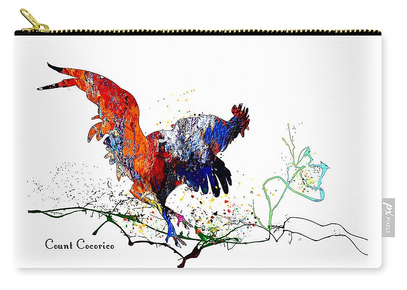 Coq Zip Pouch featuring the mixed media Count Cocorico by Miki De Goodaboom