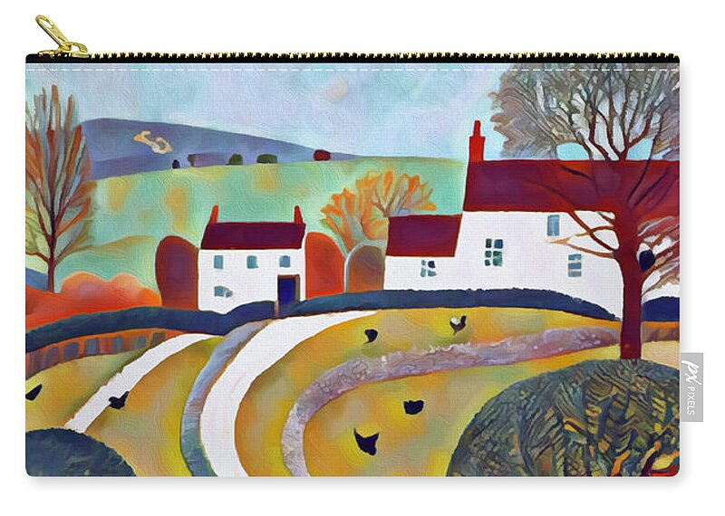 Country Cottage Zip Pouch featuring the mixed media Country Cottage Autumn 2 by Ann Leech