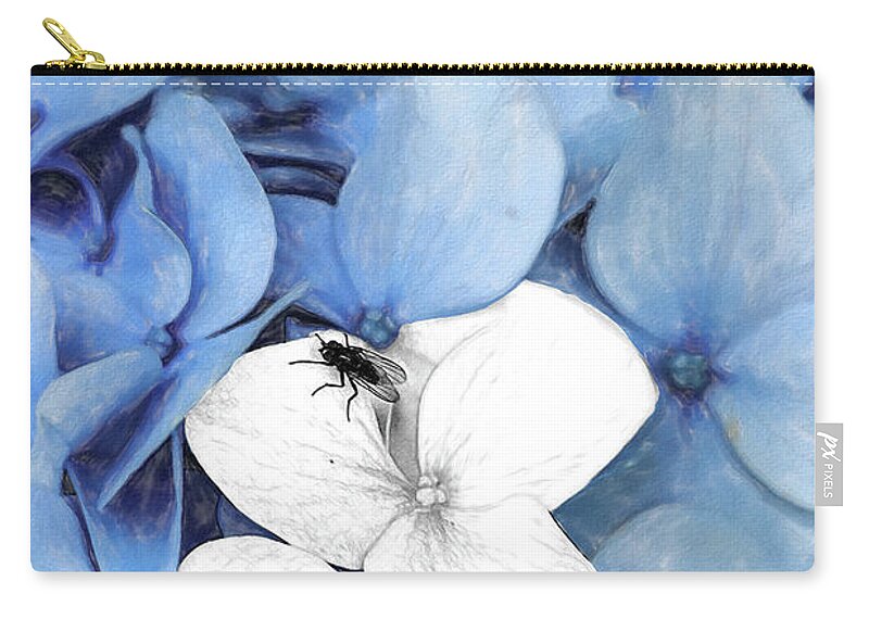 New England Carry-all Pouch featuring the digital art Country Fly Blue Hydrangea Watercolor by Tanya Owens