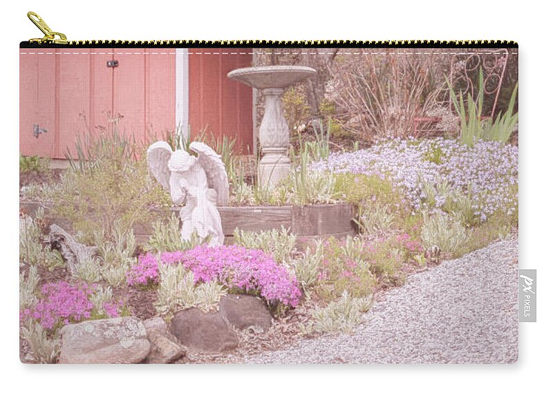 Barns Zip Pouch featuring the photograph Country Garden Angel by Debra and Dave Vanderlaan
