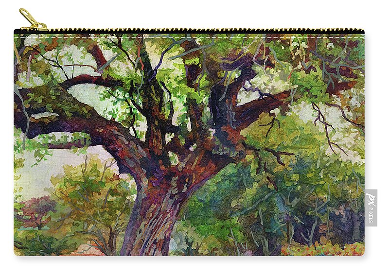 Country Zip Pouch featuring the painting Country Lane - Oak Tree and Bluebonnets by Hailey E Herrera