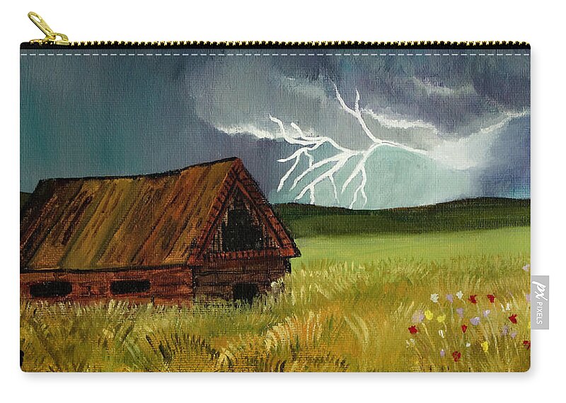 Storm Zip Pouch featuring the painting Country Lightning by Shirley Dutchkowski