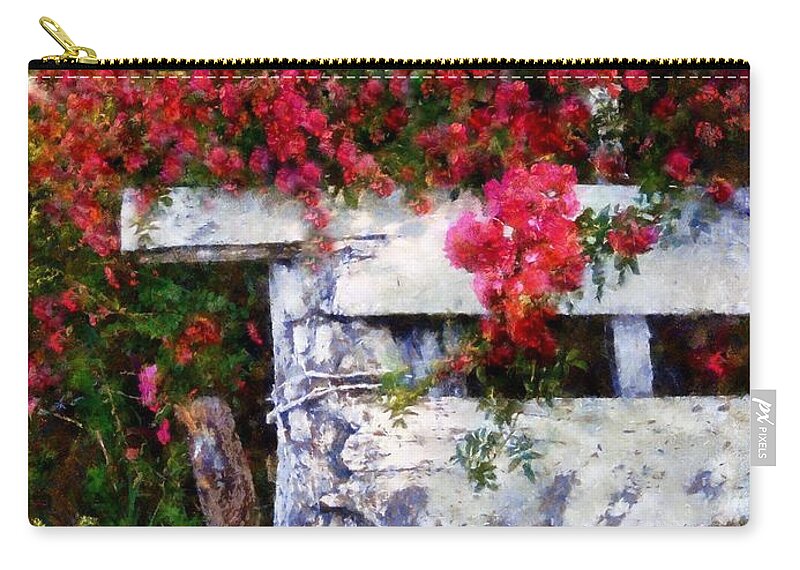 Pink Roses Zip Pouch featuring the photograph Country Rose on a fence 2 by Janine Riley
