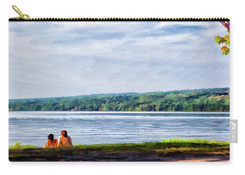 Cayuga Zip Pouch featuring the photograph Couple at the Lake Shore by Monroe Payne
