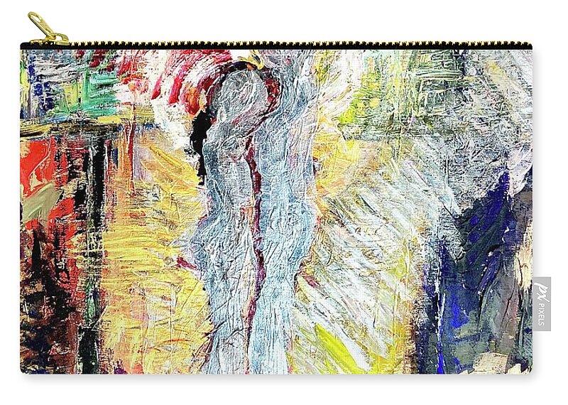 Two Figures On Abstract Landscape Zip Pouch featuring the painting Couple by David Euler