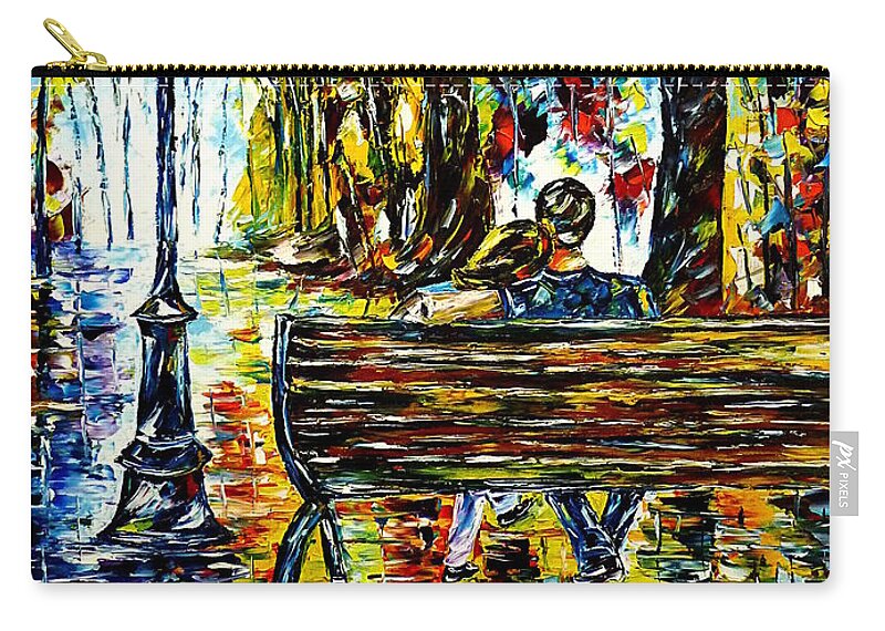 Lovers On A Bench Carry-all Pouch featuring the painting Couple On A Bench by Mirek Kuzniar