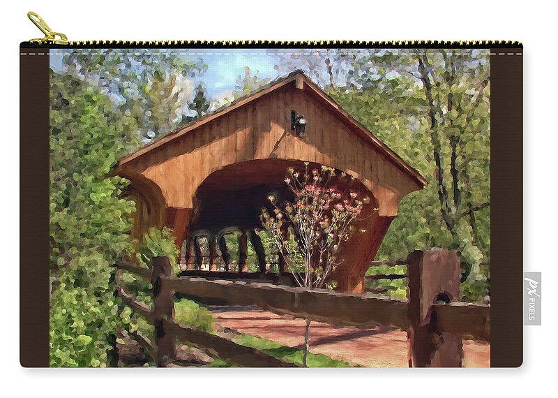 Photographer In North Ridgeville Zip Pouch featuring the photograph Covered Bridge At Olmsted Falls-Spring by Mark Madere