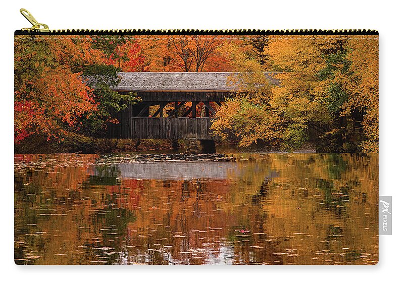 Sturbridge Massachusetts Zip Pouch featuring the photograph Covered bridge at Sturbridge Village by Jeff Folger