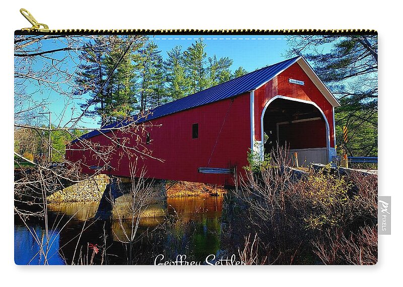  Zip Pouch featuring the photograph Covered Bridge in Fall by Geoffrey Settles