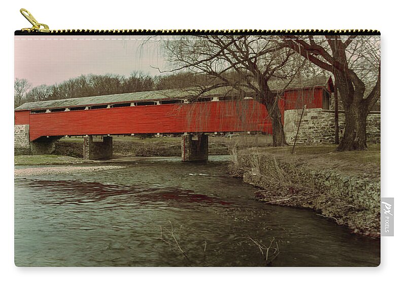 Covered Zip Pouch featuring the photograph Covered Bridge LoFi by Jason Fink