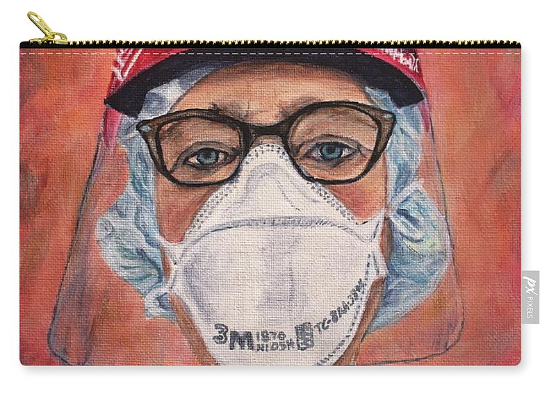 Covid Nurse Hero Angel Medical Portrait Commission 2020 Zip Pouch featuring the painting Covid Nurse by Bonnie Peacher