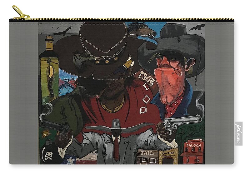  Zip Pouch featuring the painting Cowboy Collage by Charles Young