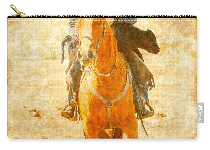 Cowboy Carry-all Pouch featuring the mixed media Cowboy Helps Calf by Kae Cheatham