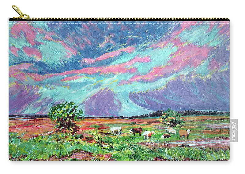 Cows Zip Pouch featuring the painting Cows at Alvar by Elaine Berger