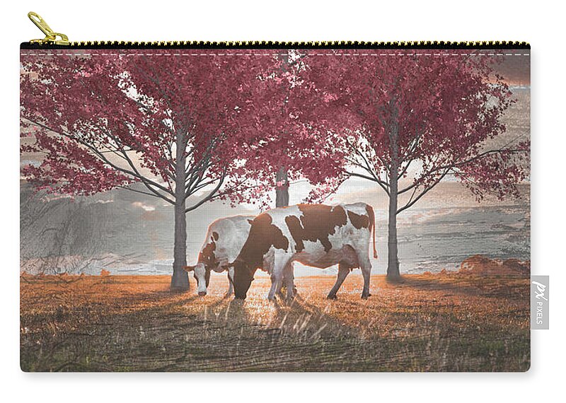 Animals Zip Pouch featuring the photograph Cows in Sunset Light Farmhouse Decor by Debra and Dave Vanderlaan