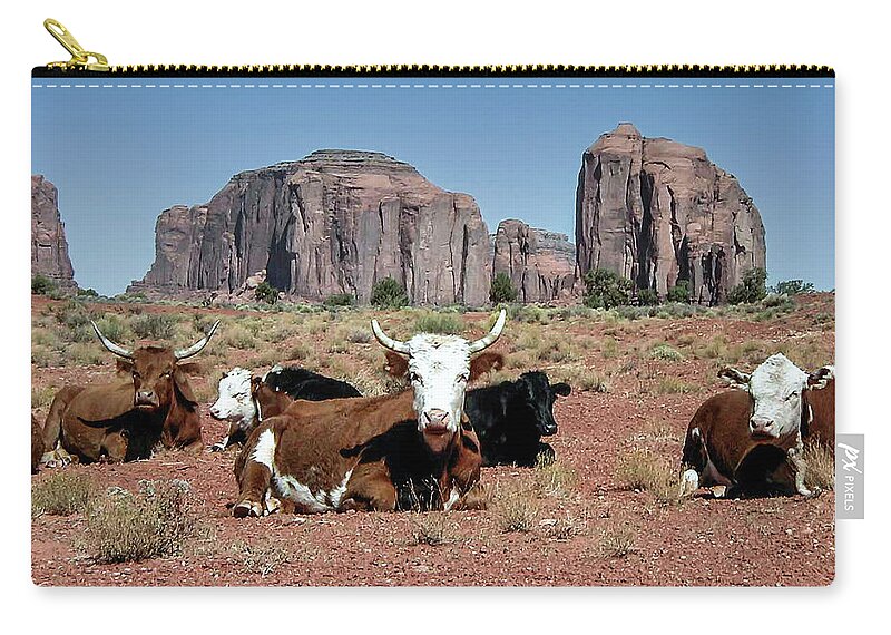 Monument Valley Zip Pouch featuring the photograph Cows in the Mittens by Louis Dallara