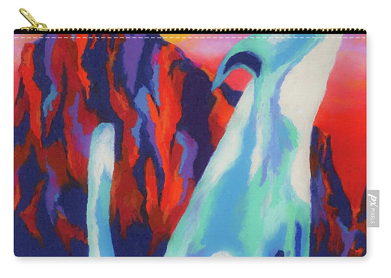 Shipwreck Mountain Zip Pouch featuring the painting Coyote Azul at Shiprock by Stephen Anderson