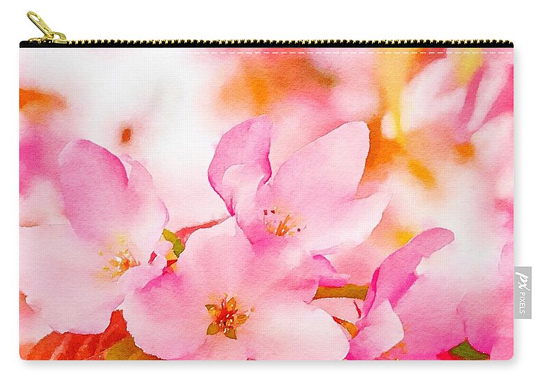 Watercolor Zip Pouch featuring the mixed media PInk Crab Apple Blossoms Watercolor by Susan Rydberg