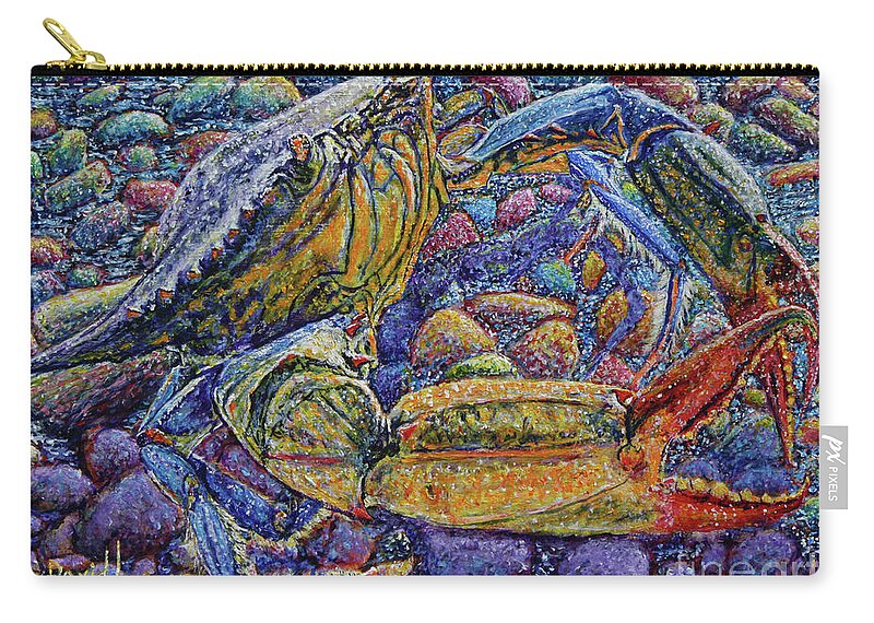 Blue Crab Zip Pouch featuring the painting Crabby by David Joyner