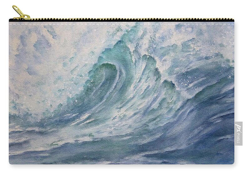 Wave Zip Pouch featuring the painting Crashing Ocean Wave by Kelly Mills