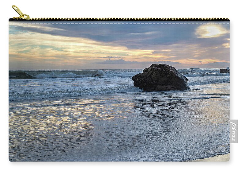 Malibu Zip Pouch featuring the photograph Crashing Waves and a Cloudy Sunset in Malibu by Matthew DeGrushe