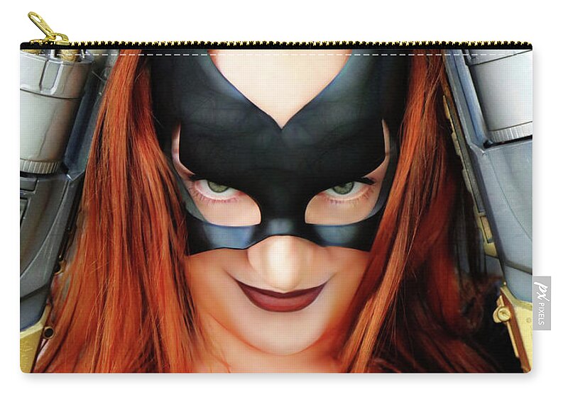 Bat Woman Zip Pouch featuring the photograph Crazed Bat Woman by Jon Volden