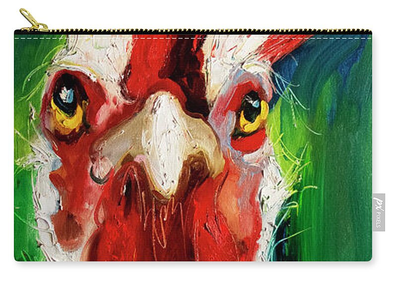 Rooster Zip Pouch featuring the painting Crazy Face by Diane Whitehead