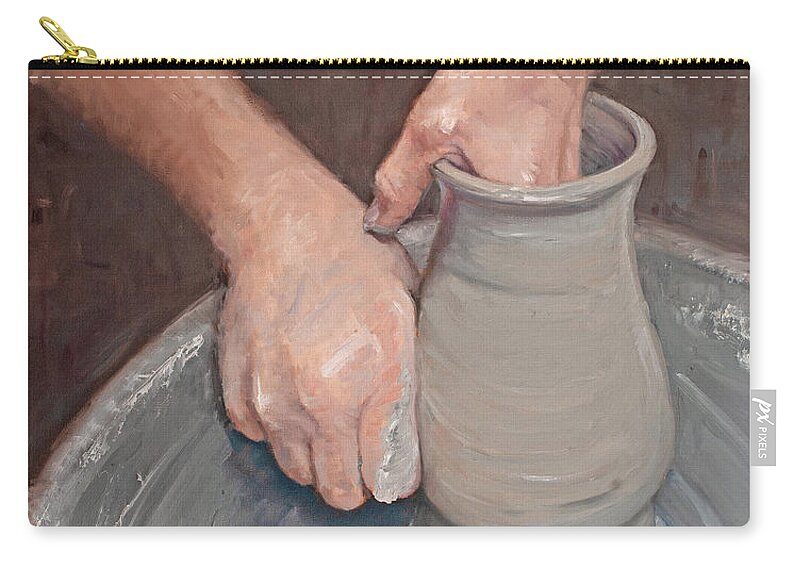 Hands Zip Pouch featuring the painting Creation - The Potter's Hands by Christy Sawyer