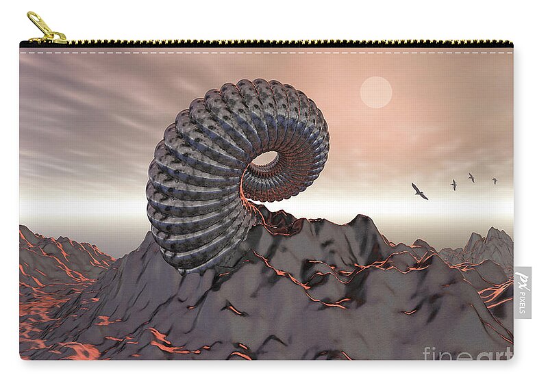 Science Fiction Zip Pouch featuring the digital art Creature of The Mountain by Phil Perkins