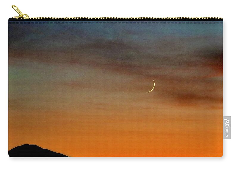 Moon Carry-all Pouch featuring the photograph Crescent Moon at Sunset by Sarah Lilja