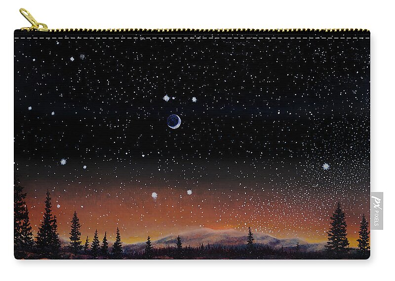 Night Sky Zip Pouch featuring the painting Crescent Moon in Gemini by Douglas Castleman