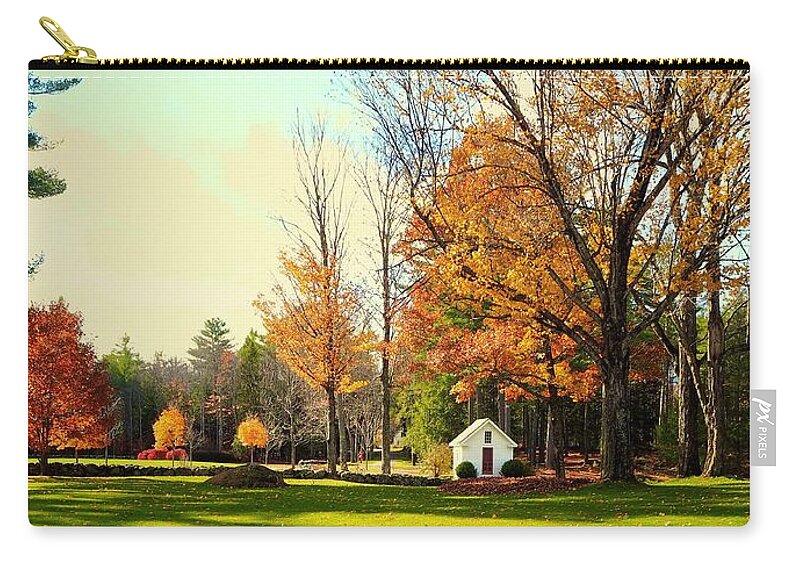 Landscape Zip Pouch featuring the photograph Corn Crib With A Red Door by Alida M Haslett
